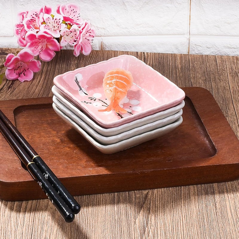 LMRLCS Ceramic Japanese Sauce Dish Set of 4 Creative Seasoning Sauce Dish Square Soy Sauce Dish Sushi Dish Bone Sauce Dish Suitable for BBQ Side Dishes Soy Sauce Microwave and Dishwasher Safe - Image 3